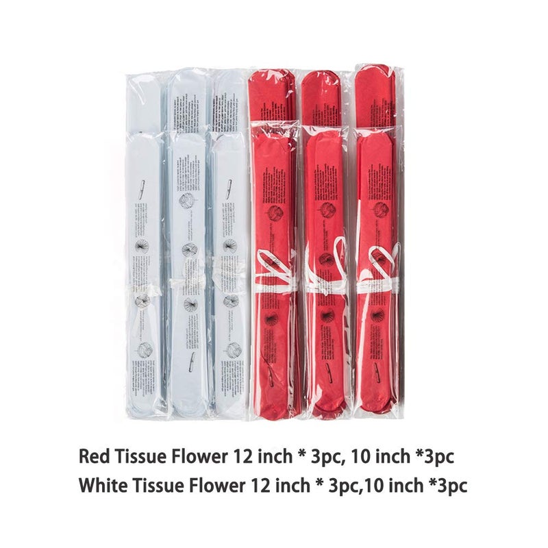 MOWO Red Paper Flower Tissue Pom Poms Party Supplies (red,White,12pc) - Image 2